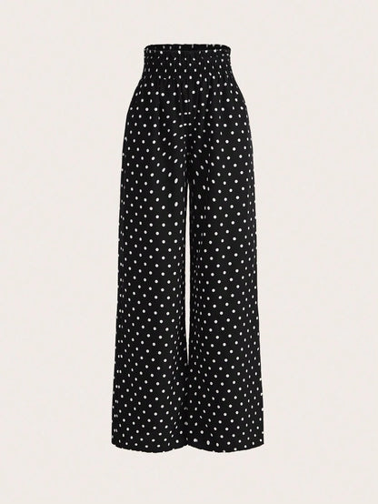 GlowEve Polka Dot Print High Waist Wide Leg Pants Fall Cloth For Women