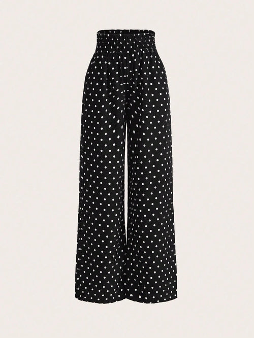 GlowEve Polka Dot Print High Waist Wide Leg Pants Fall Cloth For Women