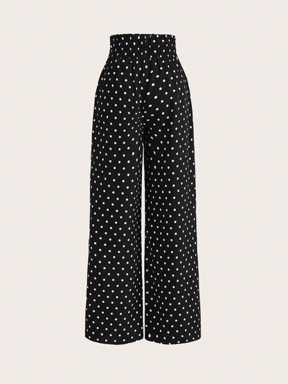 GlowEve Polka Dot Print High Waist Wide Leg Pants Fall Cloth For Women