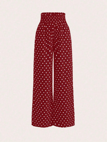 GlowEve Polka Dot Print High Waist Wide Leg Pants Fall Cloth For Women
