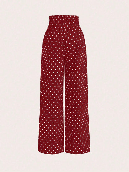 GlowEve Polka Dot Print High Waist Wide Leg Pants Fall Cloth For Women