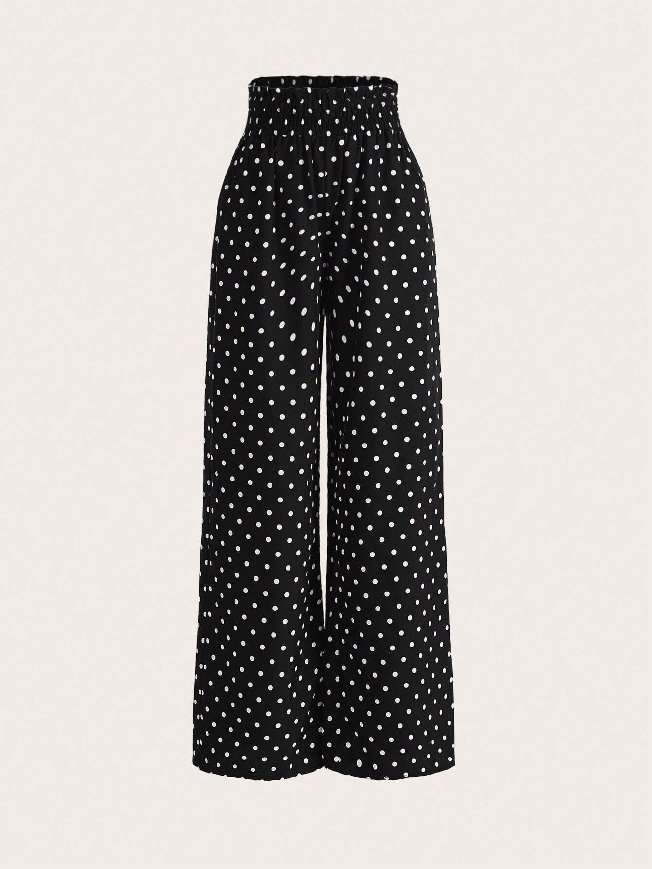 GlowEve Polka Dot Print High Waist Wide Leg Pants Fall Cloth For Women