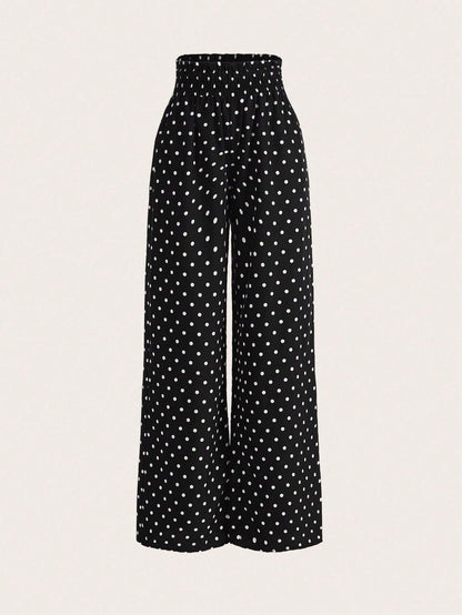 GlowEve Polka Dot Print High Waist Wide Leg Pants Fall Cloth For Women