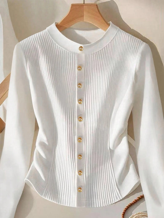 GlowEve Women's Casual Everyday Simple Solid Color Ribbed Gold Button Cardigan T-Shirt, Spring/Autumn Fall Cloth For Women