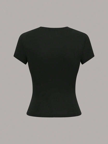 GlowEve Women's Casual Solid Color Black And White Short Sleeve T-Shirt Tops,Summer Everyday Fall Winter Halloween Work Office Party Tops
