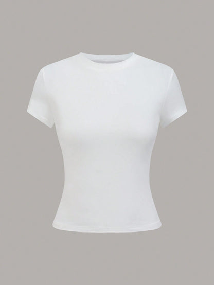 GlowEve Women's Casual Solid Color Black And White Short Sleeve T-Shirt Tops,Summer Everyday Fall Winter Halloween Work Office Party Tops