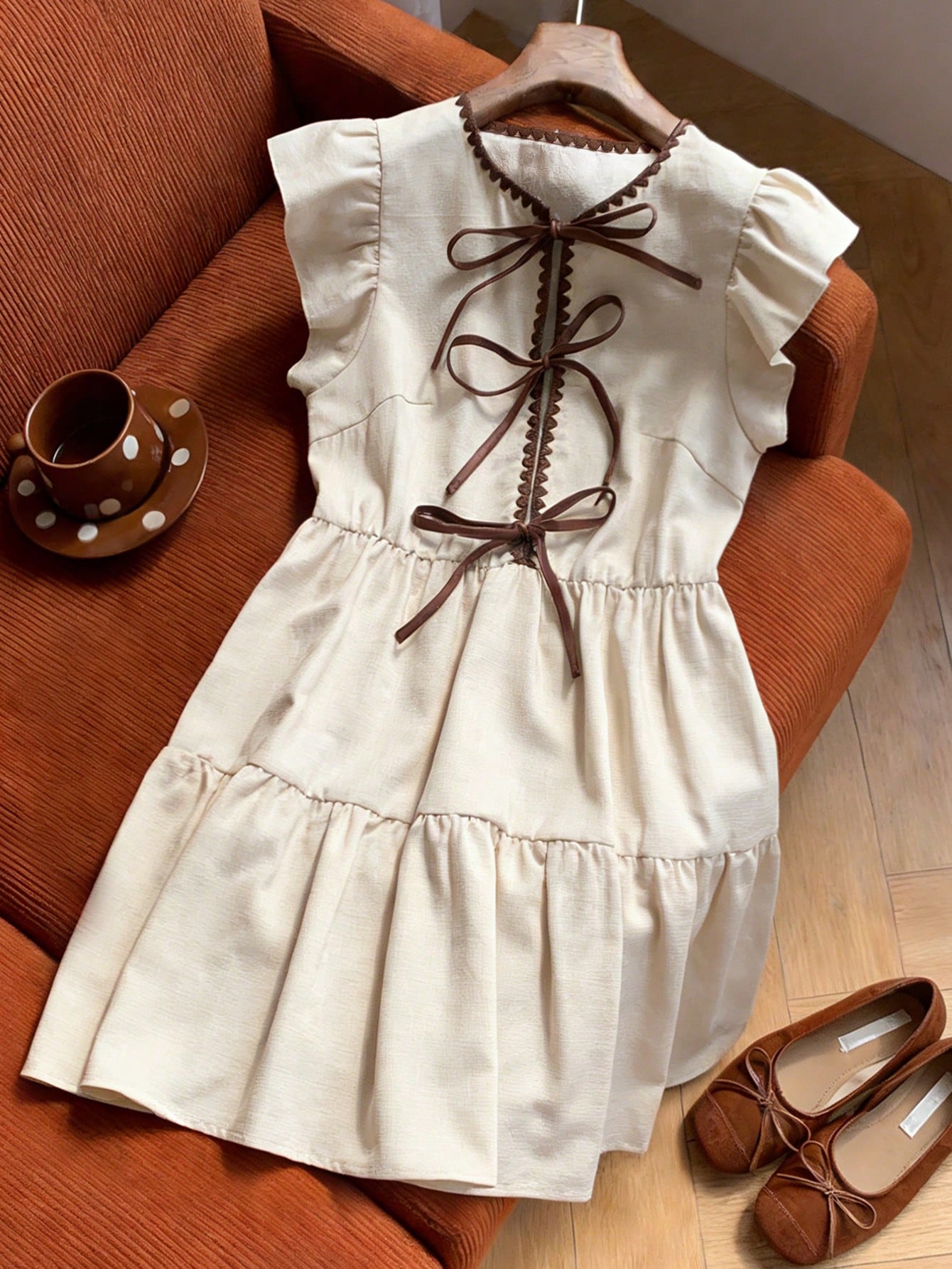 GlowEve Women's Light Blue Summer Cute Everyday Elegant Shell Embroidery Bow-Tie Design Cap Sleeve Fitted Flared Short Dress,Vacation Casual Dress