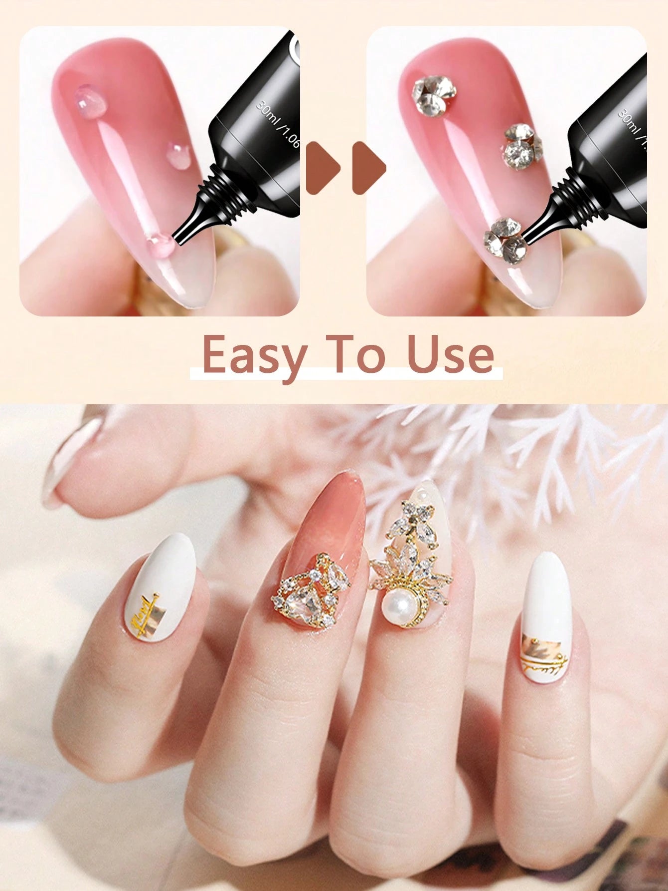 GLOZ 30ml Nail Art Rhinestone Gel, Super Strong Gel Nail Polish, Suitable For Nail Decoration, 3D Stereoscopic Shiny Gel Nail, Gem Nail Art, Diamond Nail, Requires UV/LED Curing, Beauty Gift Nails