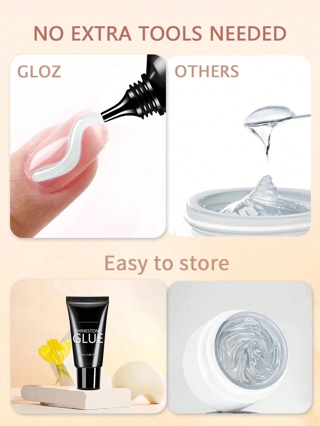 GLOZ 30ml Nail Art Rhinestone Gel, Super Strong Gel Nail Polish, Suitable For Nail Decoration, 3D Stereoscopic Shiny Gel Nail, Gem Nail Art, Diamond Nail, Requires UV/LED Curing, Beauty Gift Nails