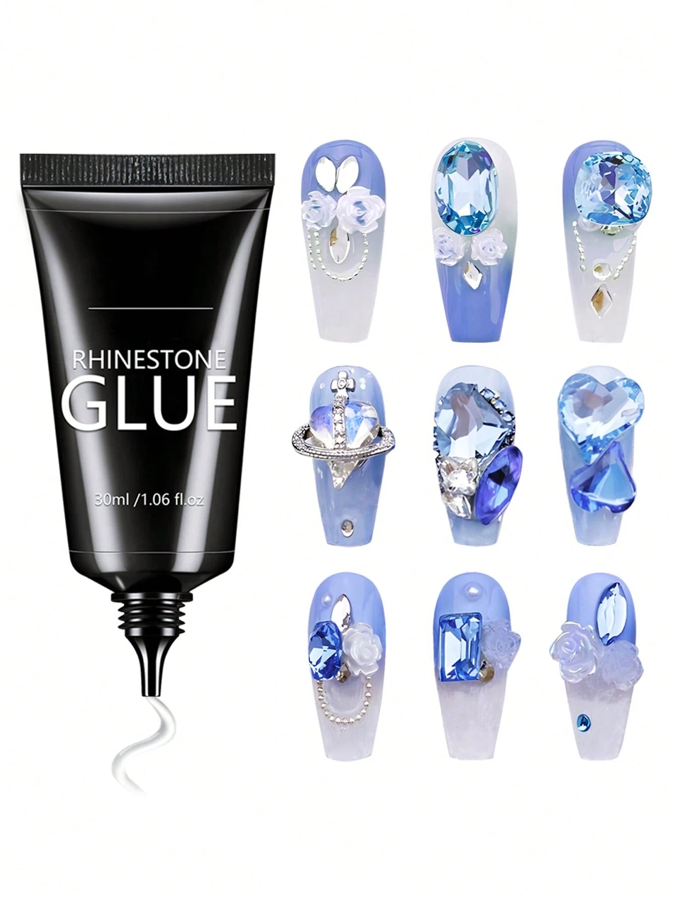 GLOZ 30ml Nail Art Rhinestone Gel, Super Strong Gel Nail Polish, Suitable For Nail Decoration, 3D Stereoscopic Shiny Gel Nail, Gem Nail Art, Diamond Nail, Requires UV/LED Curing, Beauty Gift Nails
