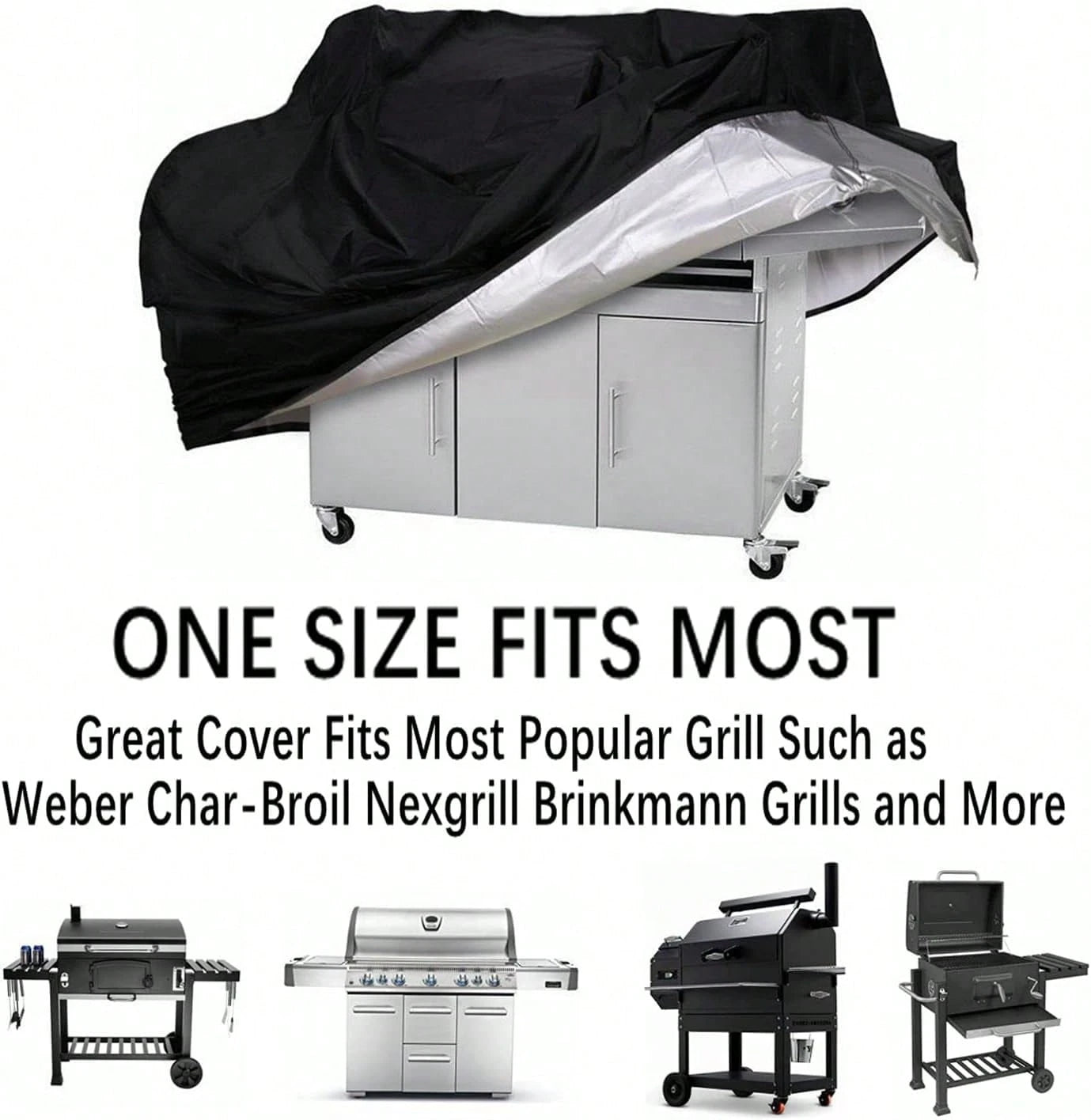 Grill Cover, Waterproof BBQ Grill Cover, 58 Inch Rip-Proof And Anti-UV Barbecue Gas Grill Cover Compatible For Char-Broil Nexgrill Grills And More