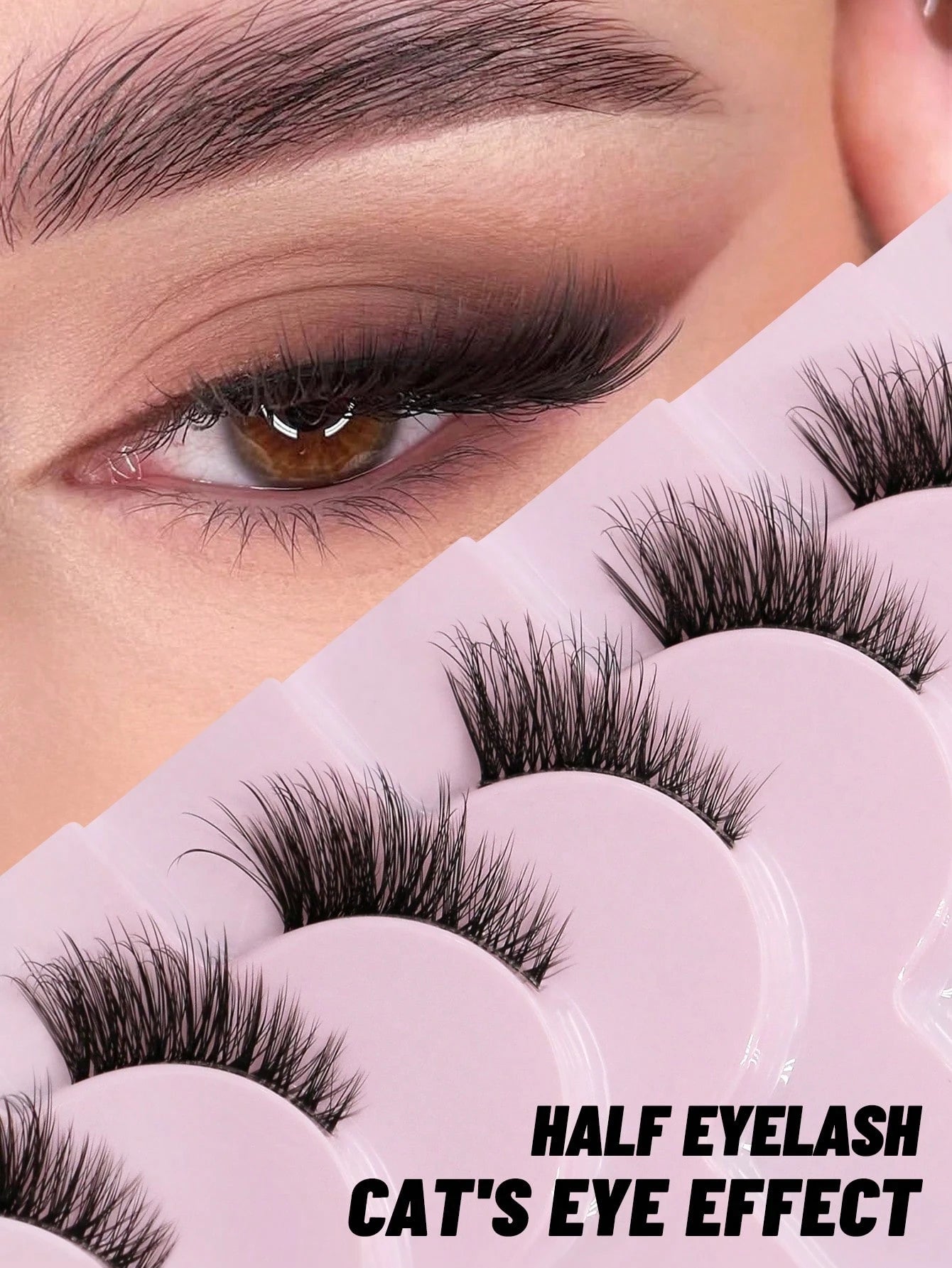 GROINNEYA 10 Pairs Semi-Permanent Transparent Cat Eye False Eyelashes, Short Soft 3D Mink Lashes, Natural Makeup (10B-1) Strip Eyelashes, Eyelashes, False Eyelashes, Fake Eyelashes