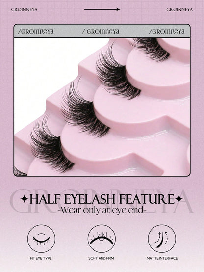 GROINNEYA 10 Pairs Semi-Permanent Transparent Cat Eye False Eyelashes, Short Soft 3D Mink Lashes, Natural Makeup (10B-1) Strip Eyelashes, Eyelashes, False Eyelashes, Fake Eyelashes