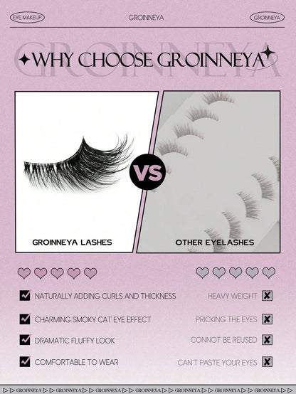 GROINNEYA 10 Pairs Semi-Permanent Transparent Cat Eye False Eyelashes, Short Soft 3D Mink Lashes, Natural Makeup (10B-1) Strip Eyelashes, Eyelashes, False Eyelashes, Fake Eyelashes