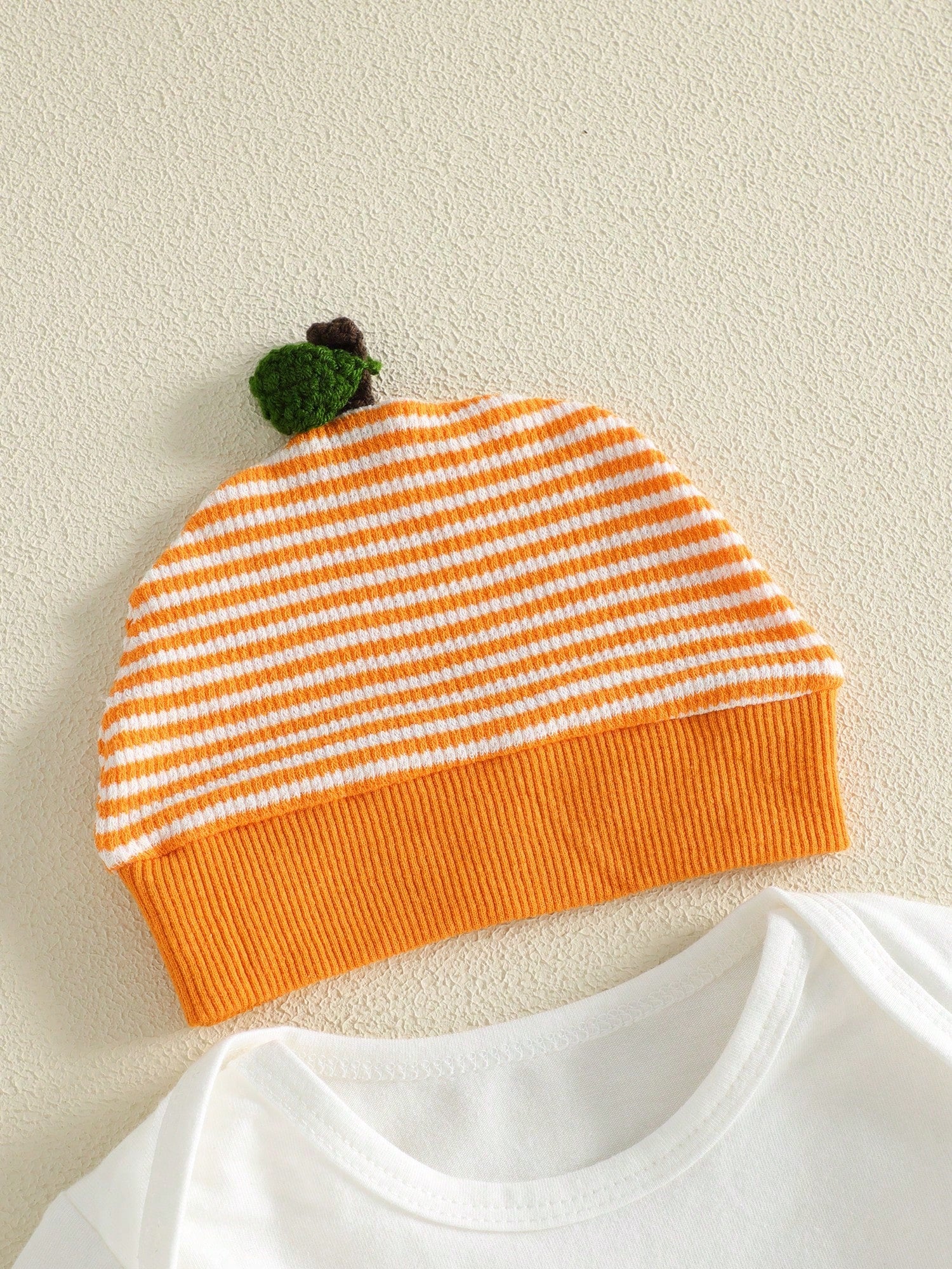 Halloween Infant Baby Boy 3Pcs Outfit Pumpkin Letters Embroidery Long Sleeve Crew Neck Romper With Striped Pants And Hat