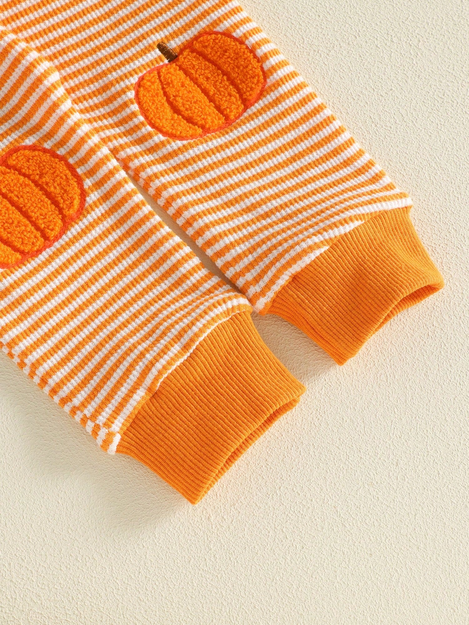 Halloween Infant Baby Boy 3Pcs Outfit Pumpkin Letters Embroidery Long Sleeve Crew Neck Romper With Striped Pants And Hat