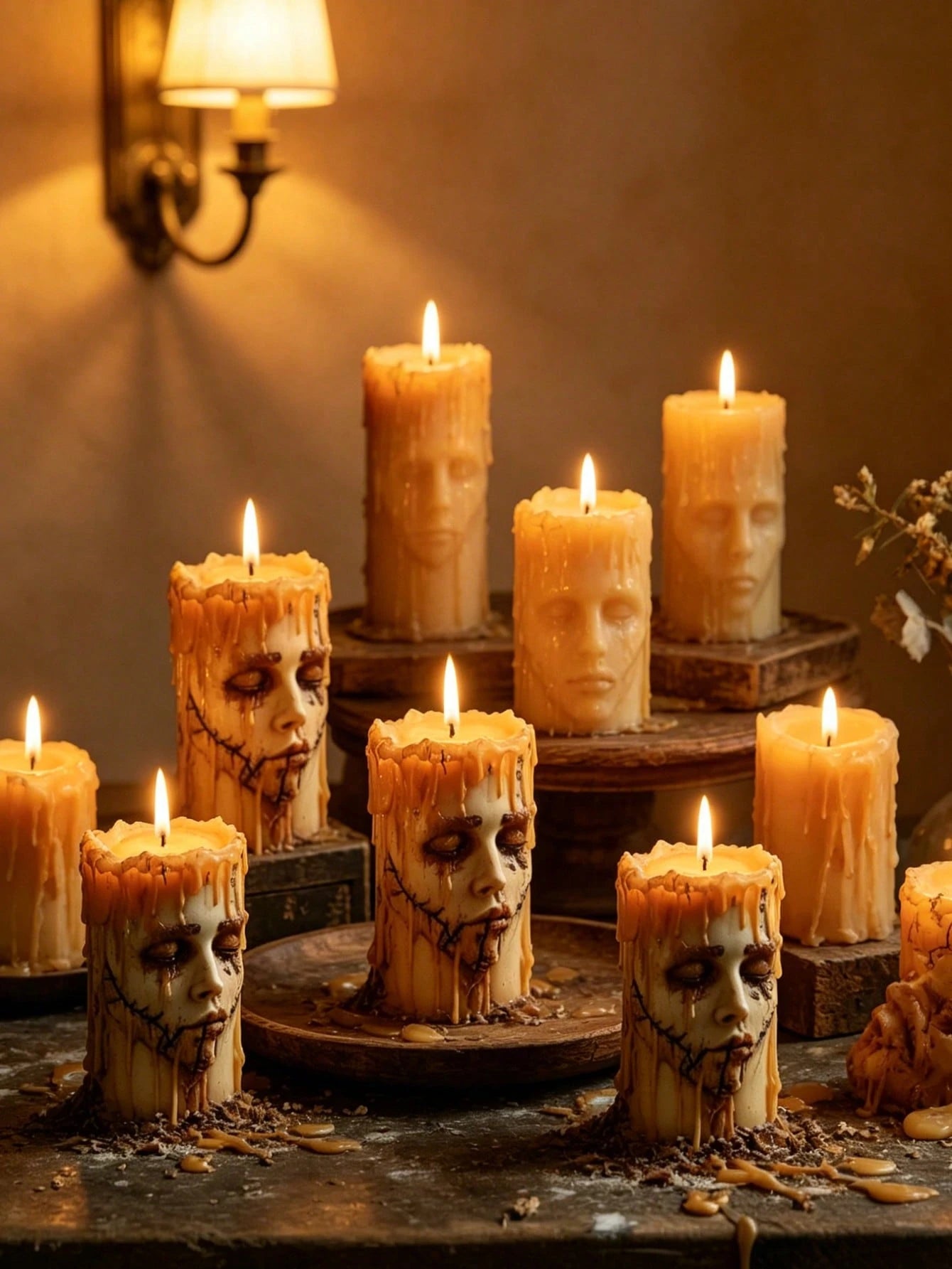 Halloween Stitched Face Silicone Candle Mold, Eerie Melting Zombie Face Wax Candle Making Mold, Gothic Home Decor Easy Demold