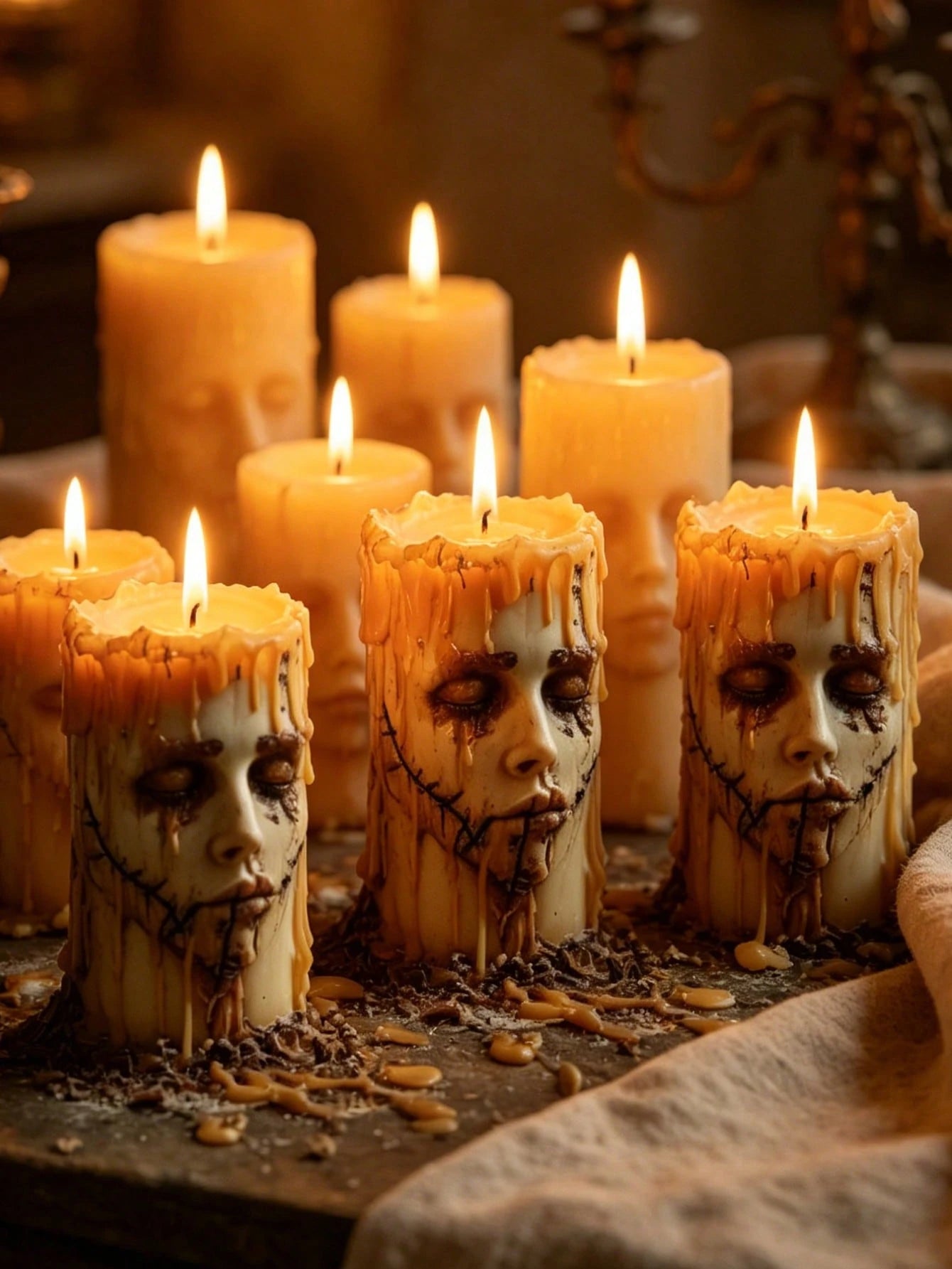 Halloween Stitched Face Silicone Candle Mold, Eerie Melting Zombie Face Wax Candle Making Mold, Gothic Home Decor Easy Demold