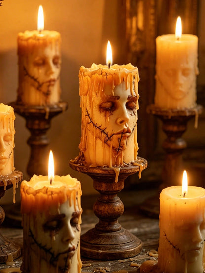Halloween Stitched Face Silicone Candle Mold, Eerie Melting Zombie Face Wax Candle Making Mold, Gothic Home Decor Easy Demold