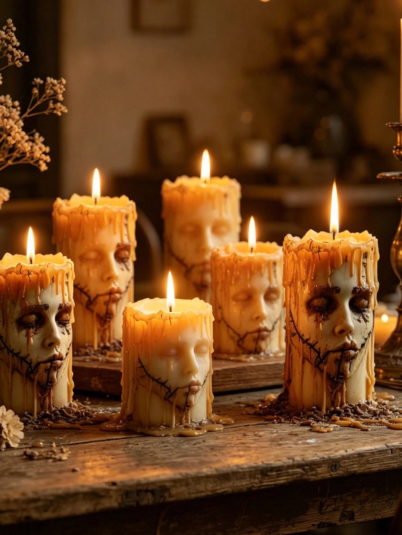 Halloween Stitched Face Silicone Candle Mold, Eerie Melting Zombie Face Wax Candle Making Mold, Gothic Home Decor Easy Demold