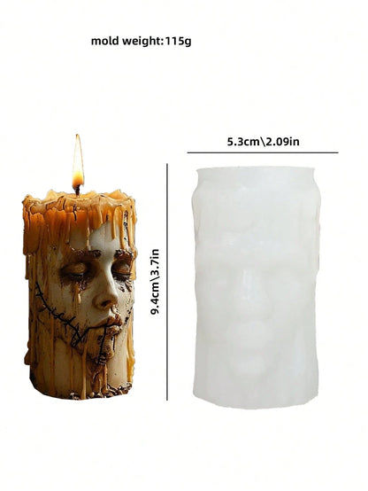 Halloween Stitched Face Silicone Candle Mold, Eerie Melting Zombie Face Wax Candle Making Mold, Gothic Home Decor Easy Demold