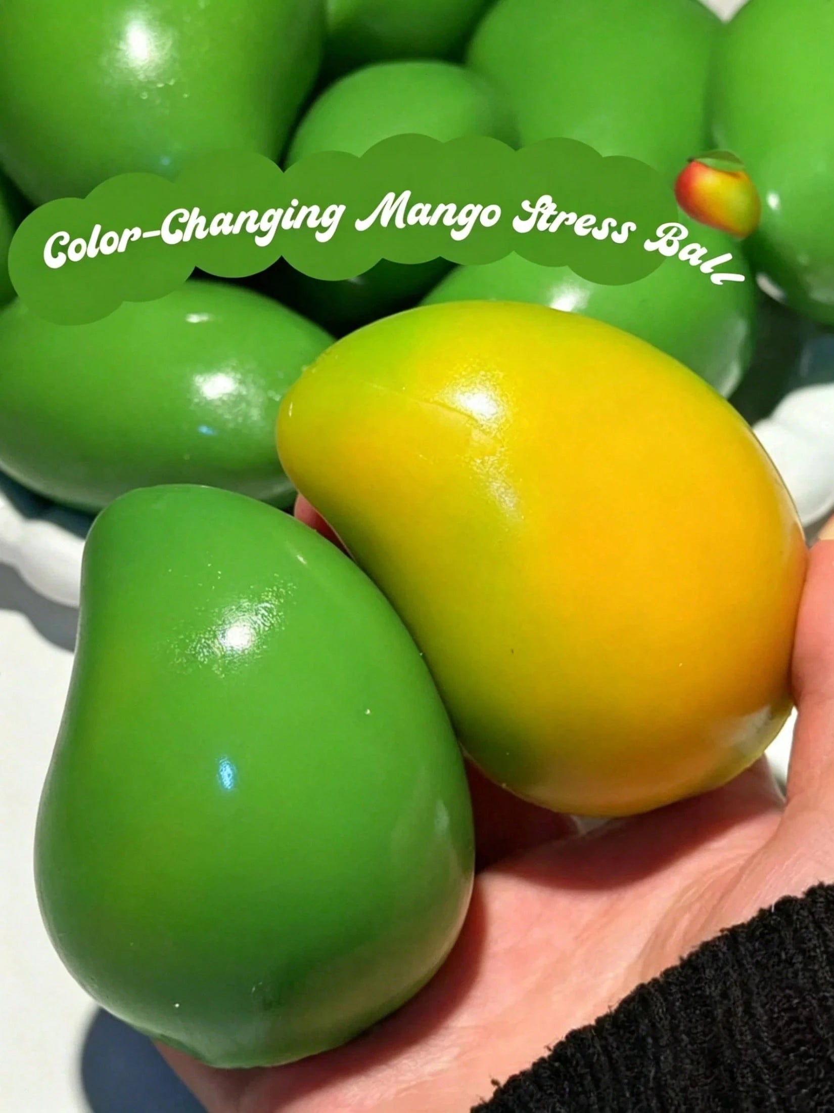Handmade Crispy Mango Stress Ball Squeeze Toy, Color-Changing Mango Squishy Fidget Ball, ASMR Sensory  Stress Relief Toy, Birthday Gift
