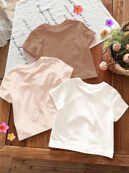 Happikins 3pcs Baby Girl Cute Summer Casual Rainbow Family Matching Mama's Girl Leopard Heart Pattern Dusty Rose Brown White Animal Print Graphic Tees