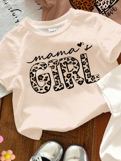 Happikins 3pcs Baby Girl Cute Summer Casual Rainbow Family Matching Mama's Girl Leopard Heart Pattern Dusty Rose Brown White Animal Print Graphic Tees