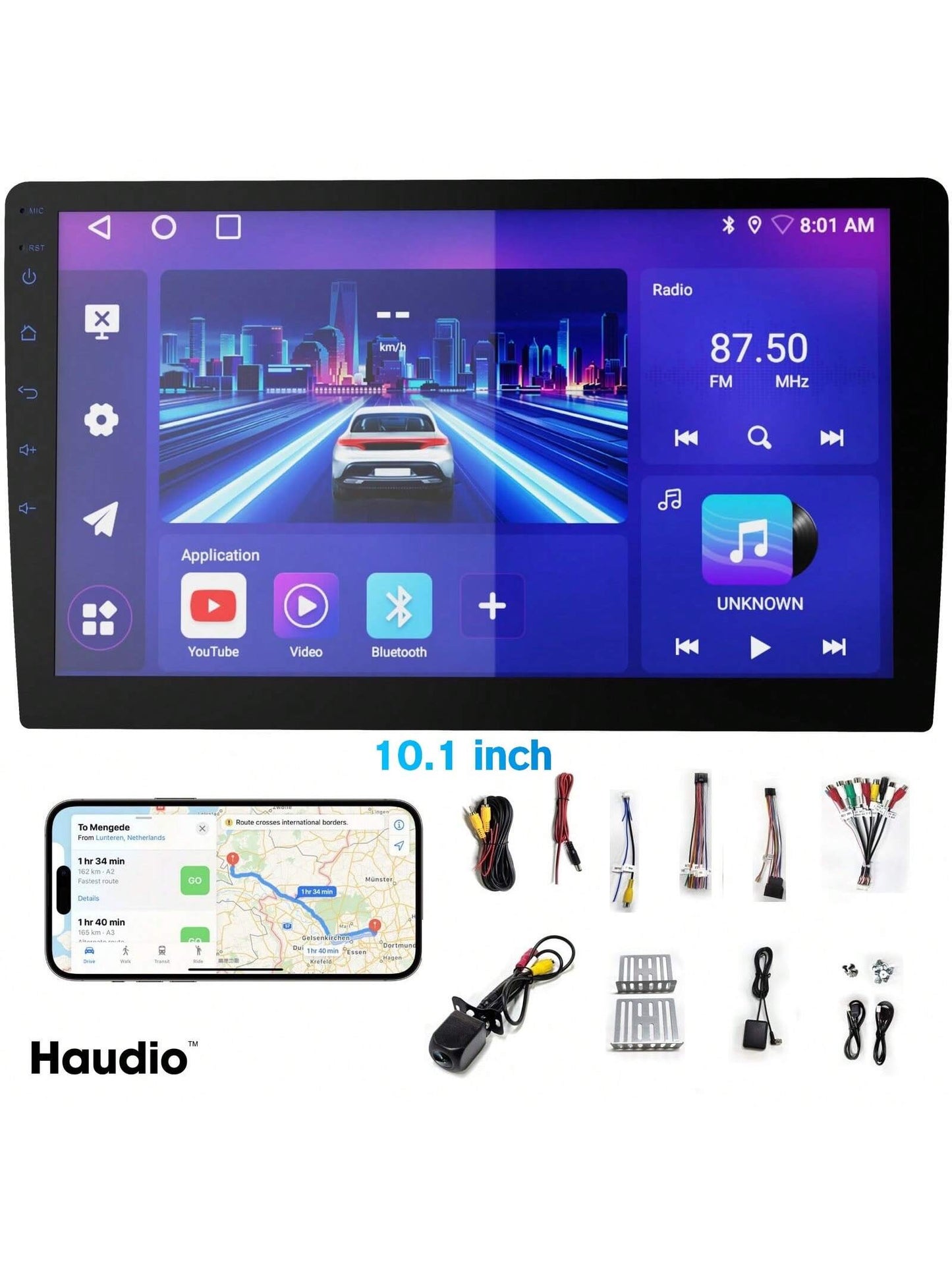 Haudio 10 Inch 2GB+64GB Car Stereo, CarPlay And Android Auto 13, HD Display Universal Double Din Car Radio, AHD Backup Camera, Support Mirror Link, Rear View Camera, GPS Navigation And Car DVR System