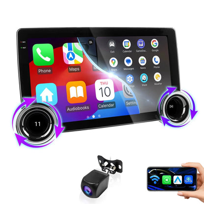 Haudio 2+64GB 10-Inch Wireless Vehicle Display, Integrated With Car Audio, Reverse Camera, Dashcam, Wireless Connectivity And GPS Navigation. Supports CarPlay, Android Auto, FM Radio, AUX/USB, Compati