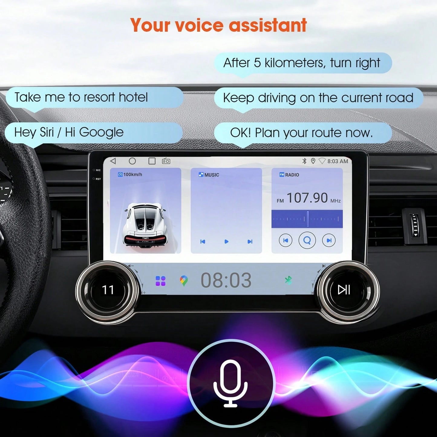 Haudio 2+64GB 10-Inch Wireless Vehicle Display, Integrated With Car Audio, Reverse Camera, Dashcam, Wireless Connectivity And GPS Navigation. Supports CarPlay, Android Auto, FM Radio, AUX/USB, Compati