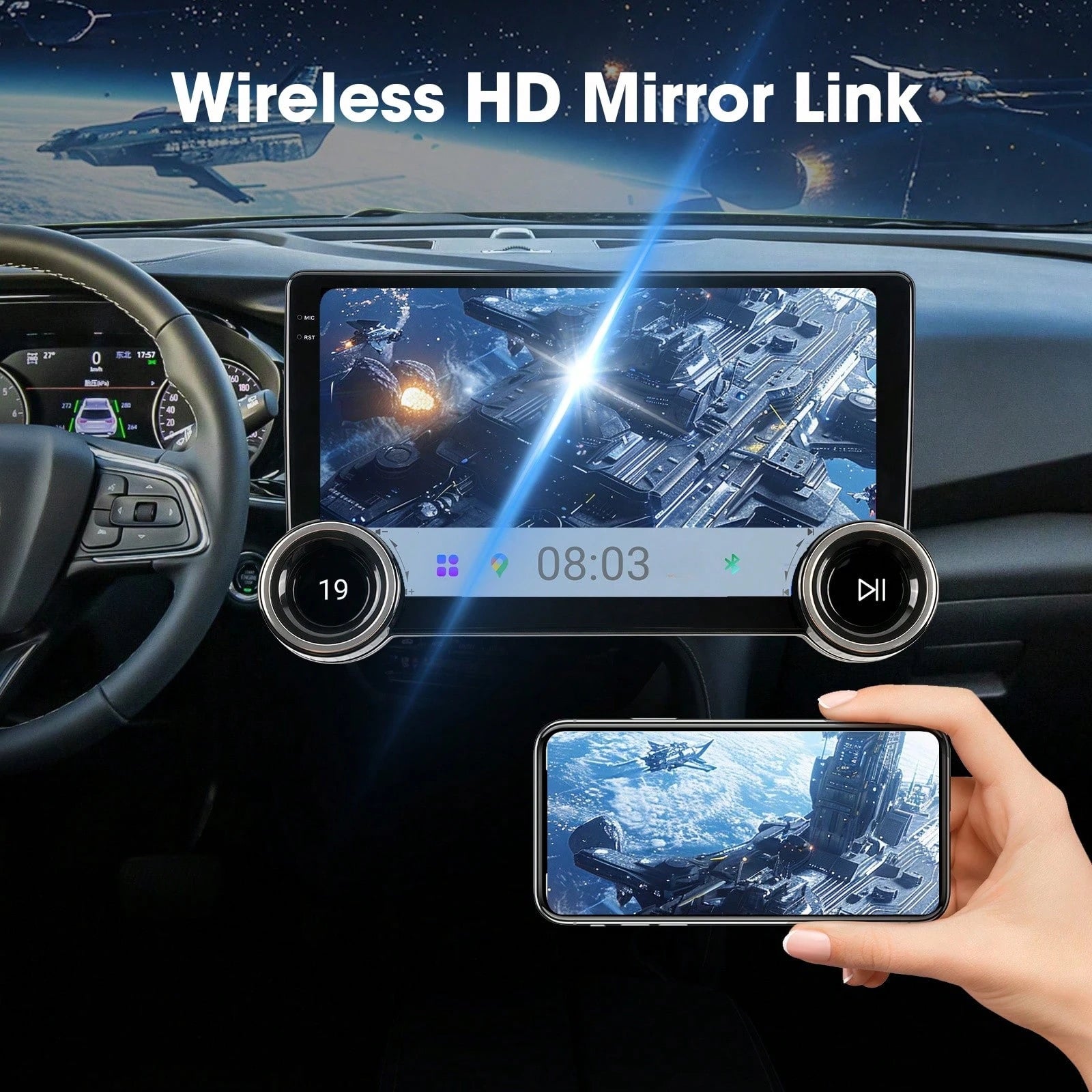 Haudio 2+64GB 10-Inch Wireless Vehicle Display, Integrated With Car Audio, Reverse Camera, Dashcam, Wireless Connectivity And GPS Navigation. Supports CarPlay, Android Auto, FM Radio, AUX/USB, Compati
