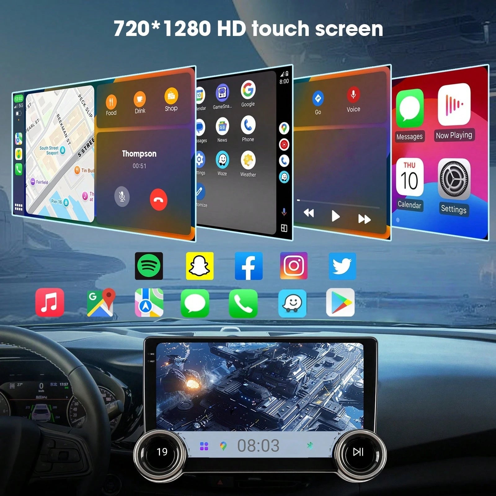 Haudio 2+64GB 10-Inch Wireless Vehicle Display, Integrated With Car Audio, Reverse Camera, Dashcam, Wireless Connectivity And GPS Navigation. Supports CarPlay, Android Auto, FM Radio, AUX/USB, Compati