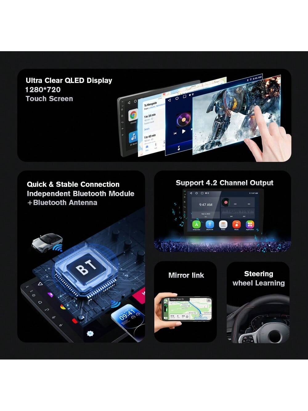 Haudio Wireless Double Din Car Stereo CarPlay Radio Screen For Car Audio Receivers,7" 9"10.1"HD Car Radio Touchscreen For CarPlay & Android Auto/Backup/Camera/Bluetooth/Navigation/FM For All Vehicles