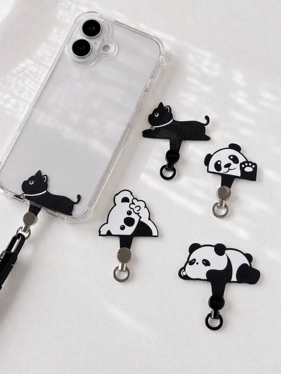 Haus Hana Animal Shaped Mobile Phone Lanyard Pad, Cartoon 360 Degree Rotating Nylon Lanyard Clip, Crawling Panda Diagonal Cross Lanyard Clip, Ultra-Thin Metal Clip Mobile Phone Lanyard, Mobile Phone B