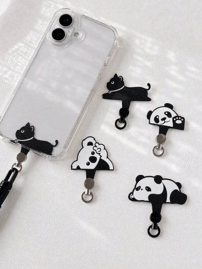 Haus Hana Animal Shaped Mobile Phone Lanyard Pad, Cartoon 360 Degree Rotating Nylon Lanyard Clip, Crawling Panda Diagonal Cross Lanyard Clip, Ultra-Thin Metal Clip Mobile Phone Lanyard, Mobile Phone B