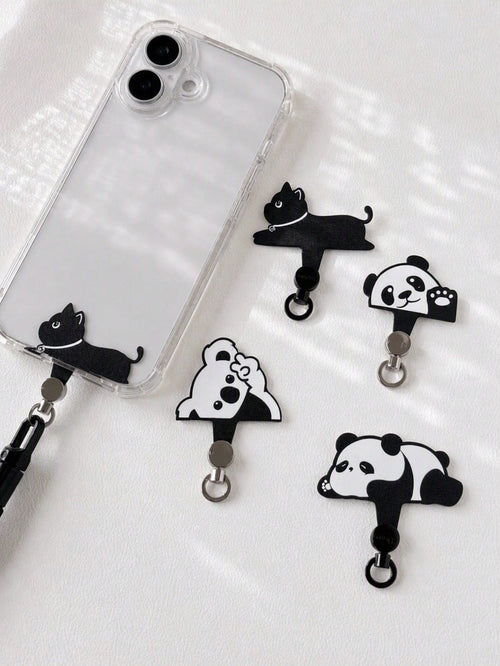 Haus Hana Animal Shaped Mobile Phone Lanyard Pad, Cartoon 360 Degree Rotating Nylon Lanyard Clip, Crawling Panda Diagonal Cross Lanyard Clip, Ultra-Thin Metal Clip Mobile Phone Lanyard, Mobile Phone B