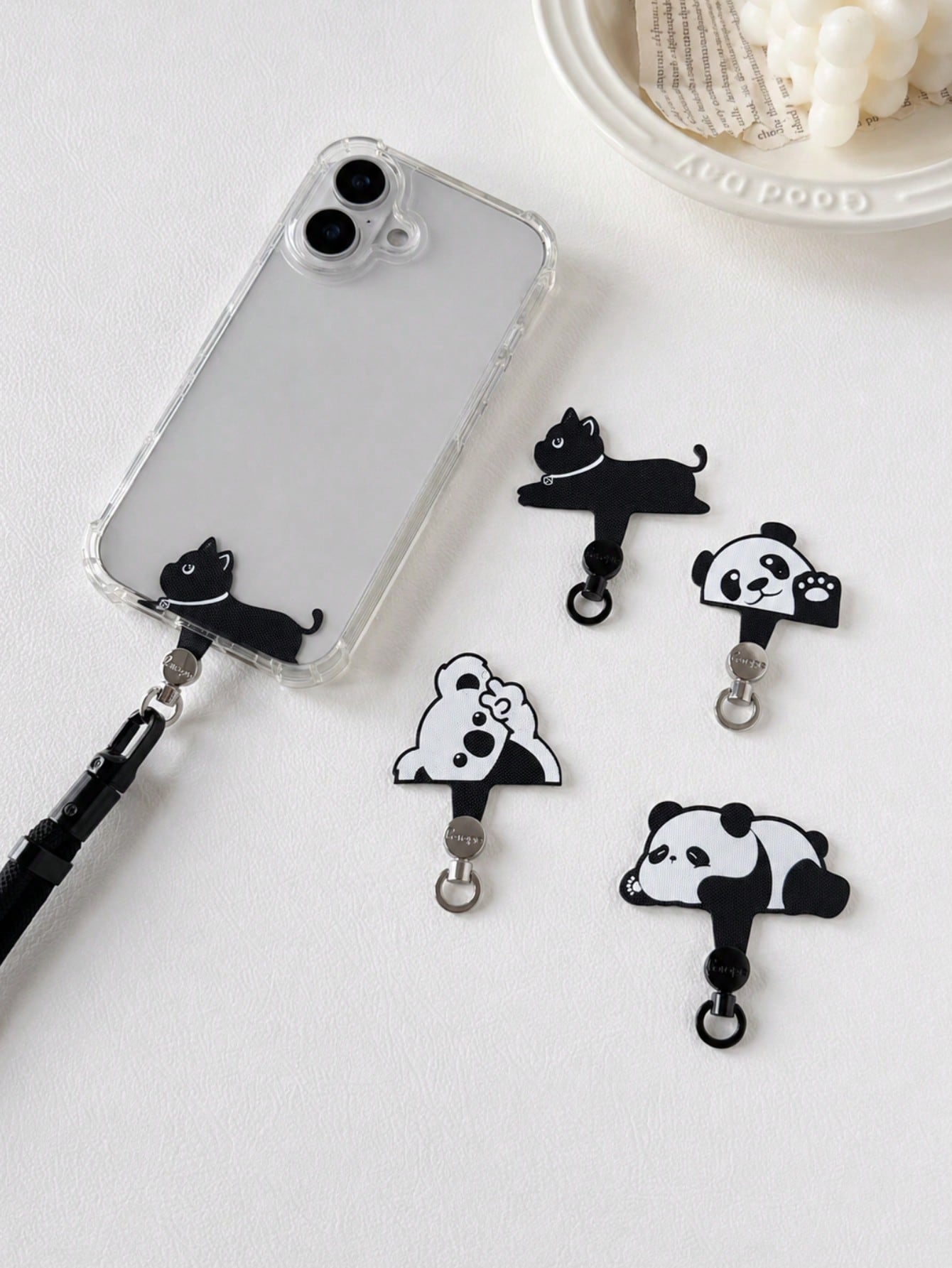 Haus Hana Animal Shaped Mobile Phone Lanyard Pad, Cartoon 360 Degree Rotating Nylon Lanyard Clip, Crawling Panda Diagonal Cross Lanyard Clip, Ultra-Thin Metal Clip Mobile Phone Lanyard, Mobile Phone B