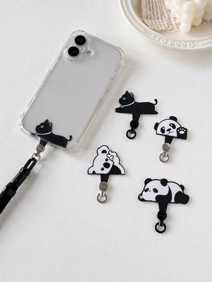 Haus Hana Animal Shaped Mobile Phone Lanyard Pad, Cartoon 360 Degree Rotating Nylon Lanyard Clip, Crawling Panda Diagonal Cross Lanyard Clip, Ultra-Thin Metal Clip Mobile Phone Lanyard, Mobile Phone B