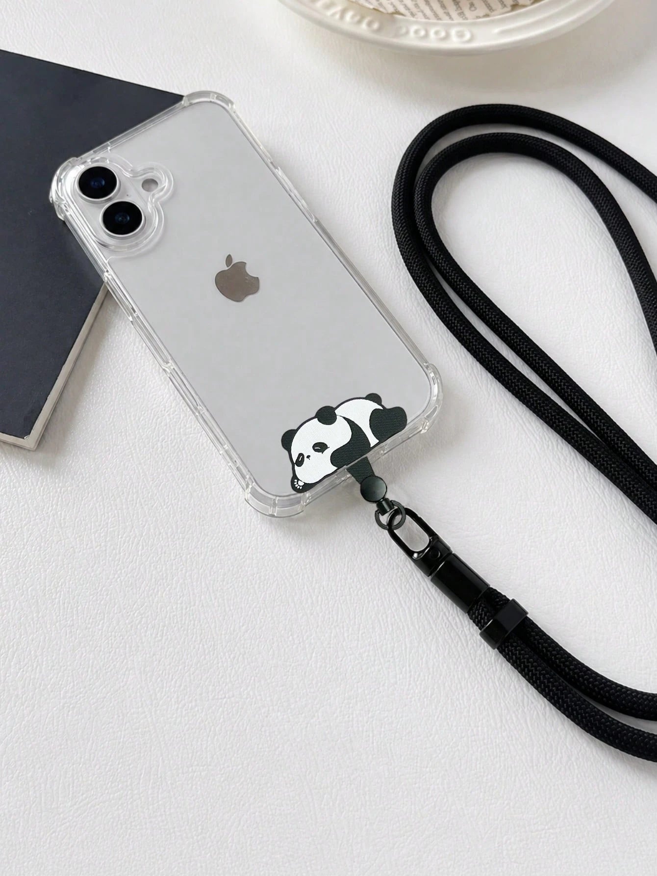 Haus Hana Animal Shaped Mobile Phone Lanyard Pad, Cartoon 360 Degree Rotating Nylon Lanyard Clip, Crawling Panda Diagonal Cross Lanyard Clip, Ultra-Thin Metal Clip Mobile Phone Lanyard, Mobile Phone B