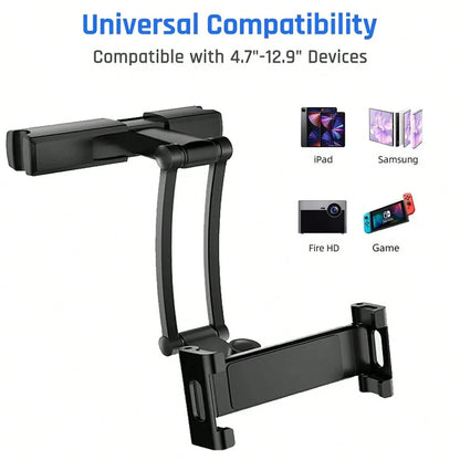 Headrest Tablet Holder, 360° Adjustable And Foldable Car Headrest Tablet Stand, Extension Arm Car Back Seat Mount Tablet Holder For TV, Pro,Air, Switch, Galaxy, 4.7-13.9" Phone And Tablet