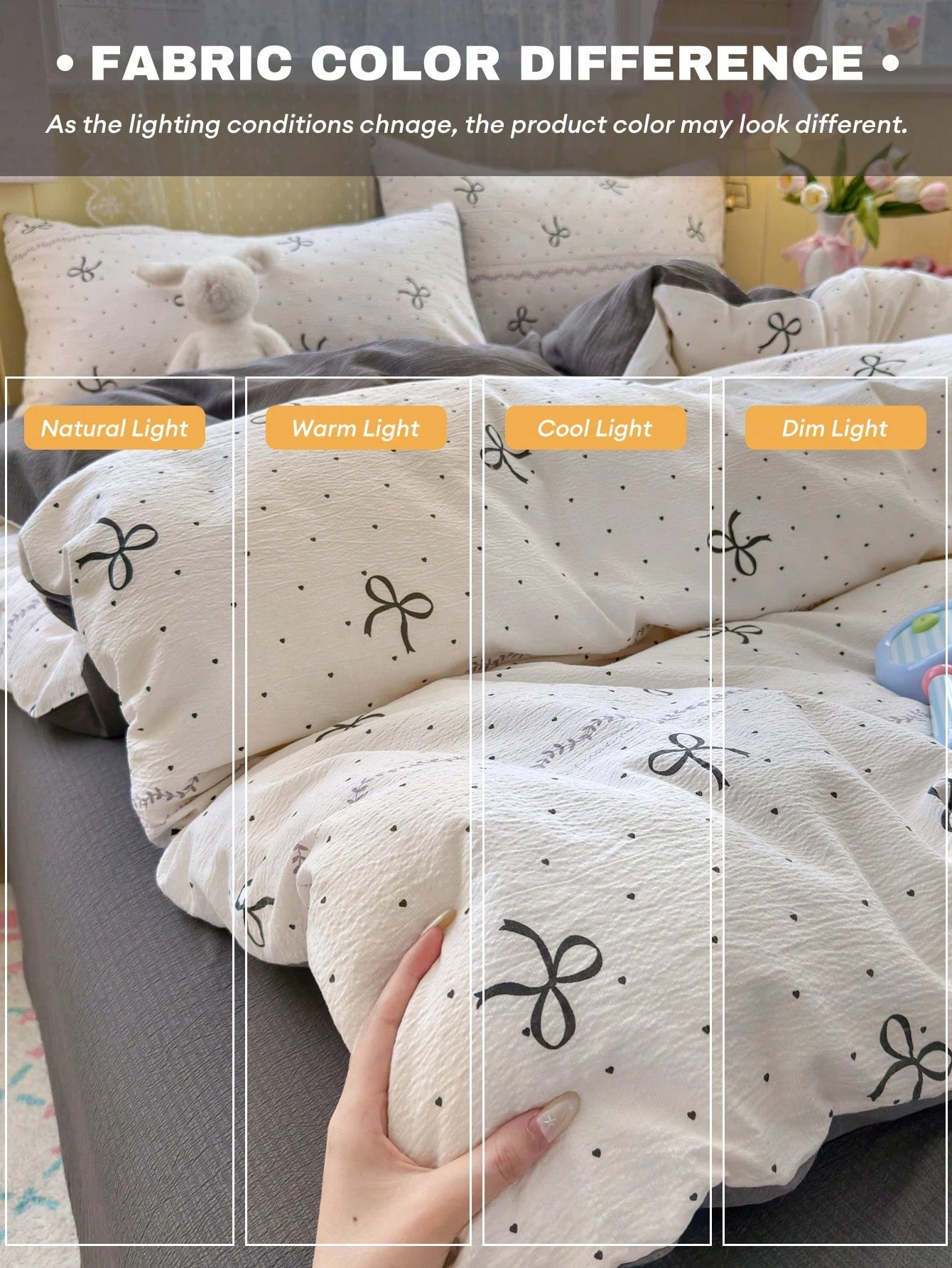 Heart Bow Duvet Cover 3 Pieces Set, Vintage Romantic, Double-Layer Synthetic Gauze Material, Includes 1 Duvet Cover, 2 Pillowcases, No Duvet Insert Or Pillow Insert, Pillowcase Pattern Randomly Croppe