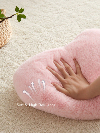 Heart-Shaped Pink Throw Pillow, Decorative Pillow, Suitable For Bed, Sofa, Cute Faux Rabbit Fur Small Pillow, Suitable For Women, Valentine's Day, Anniversary, Autumn, Halloween, Christmas Home Decor