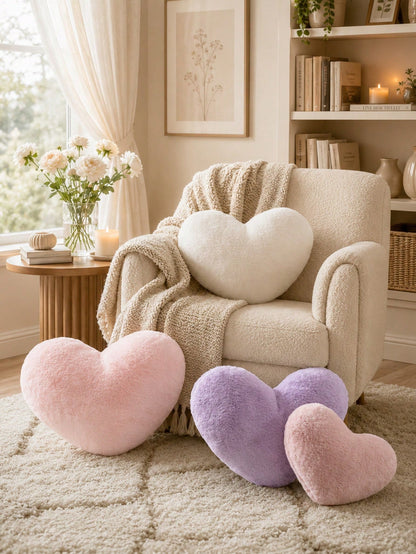 Heart-Shaped Pink Throw Pillow, Decorative Pillow, Suitable For Bed, Sofa, Cute Faux Rabbit Fur Small Pillow, Suitable For Women, Valentine's Day, Anniversary, Autumn, Halloween, Christmas Home Decor