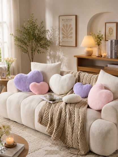Heart-Shaped Pink Throw Pillow, Decorative Pillow, Suitable For Bed, Sofa, Cute Faux Rabbit Fur Small Pillow, Suitable For Women, Valentine's Day, Anniversary, Autumn, Halloween, Christmas Home Decor