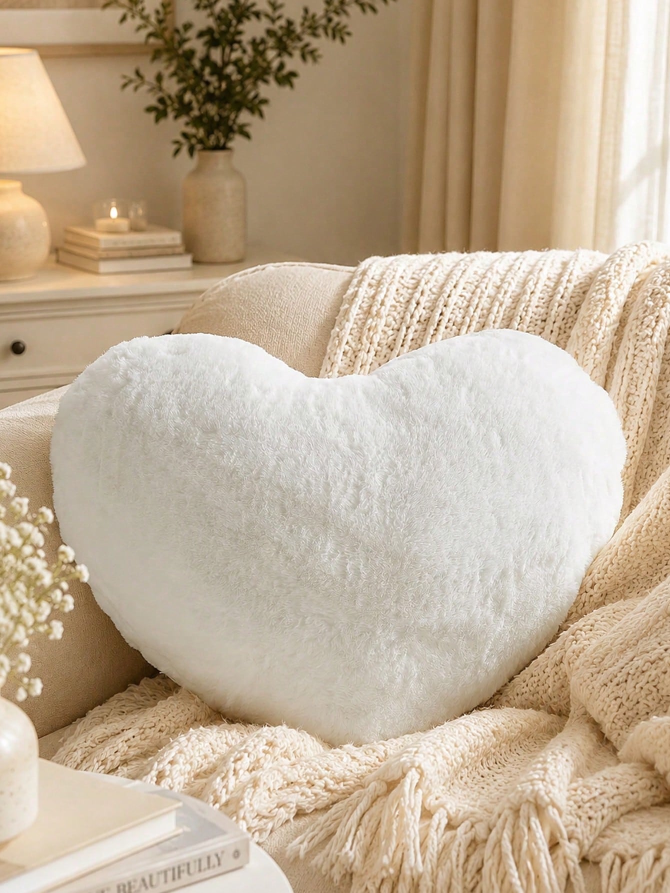 Heart-Shaped Pink Throw Pillow, Decorative Pillow, Suitable For Bed, Sofa, Cute Faux Rabbit Fur Small Pillow, Suitable For Women, Valentine's Day, Anniversary, Autumn, Halloween, Christmas Home Decor