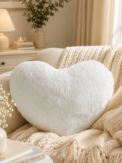 Heart-Shaped Pink Throw Pillow, Decorative Pillow, Suitable For Bed, Sofa, Cute Faux Rabbit Fur Small Pillow, Suitable For Women, Valentine's Day, Anniversary, Autumn, Halloween, Christmas Home Decor