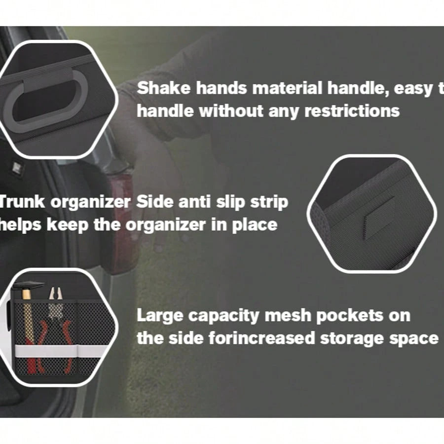 Heavy-Duty Foldable Trunk Organizer With Multiple Pockets And Reflective Strips – Foldable Trunk Space Saver For Cars, SUVs, And Minivans