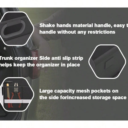 Heavy-Duty Foldable Trunk Organizer With Multiple Pockets And Reflective Strips – Foldable Trunk Space Saver For Cars, SUVs, And Minivans