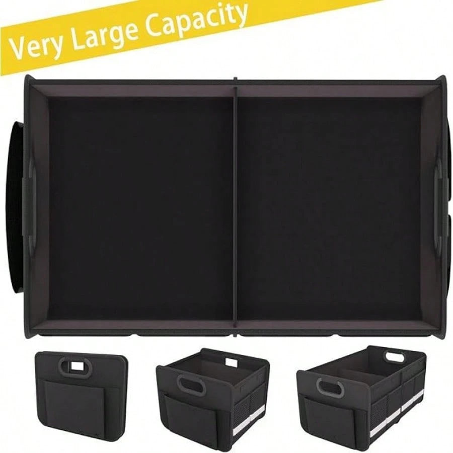 Heavy-Duty Foldable Trunk Organizer With Multiple Pockets And Reflective Strips – Foldable Trunk Space Saver For Cars, SUVs, And Minivans
